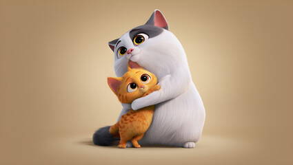 two friendly cats are hugging each other, Generative AI