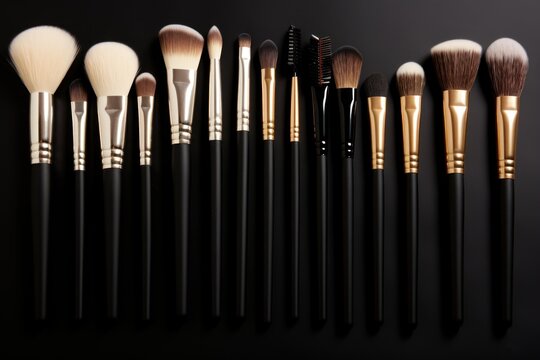 Variety of cosmetic brushes for applying makeup creating flawless look