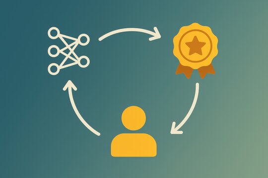 Conceptual framework illustrating the dynamic interrelationship between personal growth, network connections, and achievement symbolized by a user figure surrounded by cyclical elements