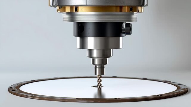 Machine is cutting a piece of paper with a drill bit. Concept of precision and focus, as the machine is able to make a clean cut with the drill bit. The image also suggests a sense of efficiency