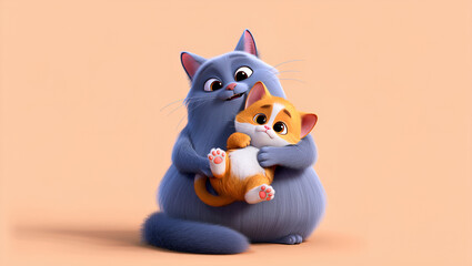 two friendly cats are hugging each other, Generative AI