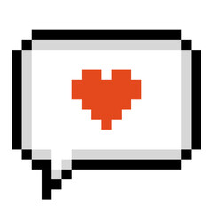 Cute pixel heart inside a chat bubble. Perfect for messaging apps, romantic designs, social media posts, digital stickers, Valentine themes and playful retro style communication graphics.