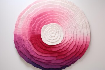 Concentric layers of pink and purple hues form a captivating circular relief sculpture, adding a touch of modern art to any space