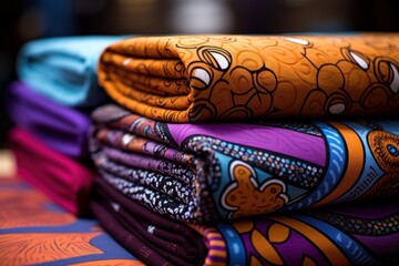 Vibrant and diverse fabrics stacked neatly, showcasing a variety of patterns and colors