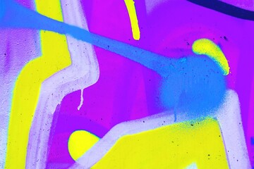 Neon graffiti art with vibrant blue, yellow, purple hues. 80s, Y2K vibe, funky street style, dynamic splashes. Urban walls, creative murals, modern decor.