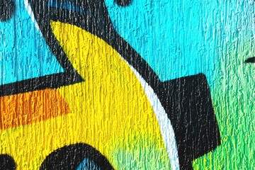 Vibrant street art texture in blue, yellow, black. Urban 90s style, graffiti pattern, bold lines. Background, texture, urban art, modern 90s, 2000s, creative banner, summer visuals.