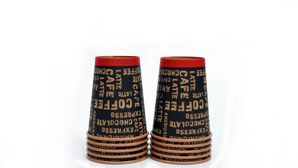 Empty paper cup for coffee made of paper on a white background.