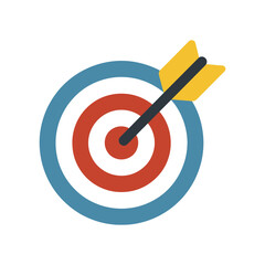 An arrow hits the bullseye of a target, symbolizing accuracy, achievement, and focus isolated on white background it represents success, precision, and goal attainment.