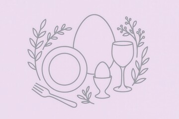 Obraz premium Elegant table setting featuring a pastel color scheme with plates, utensils, eggs, and greenery illustrating simplicity in modern dining aesthetics