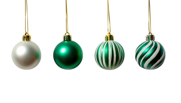 Four Christmas Ornaments Hanging Against a Black Background bauble decoration