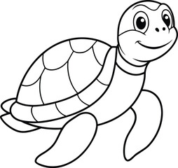 Cute cartoon sea turtle illustration for coloring pages and children s books with a friendly smile