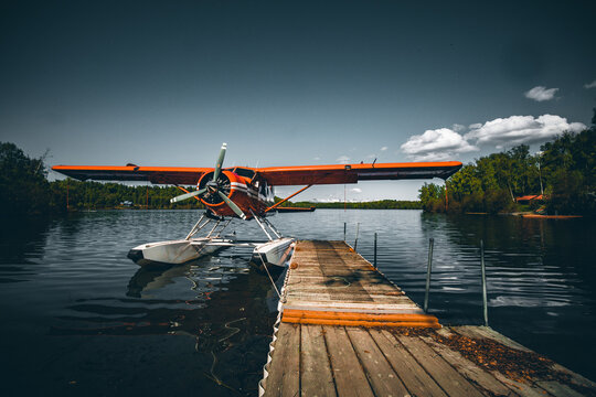 Floatplane Docked on Quiet Alaska Lake