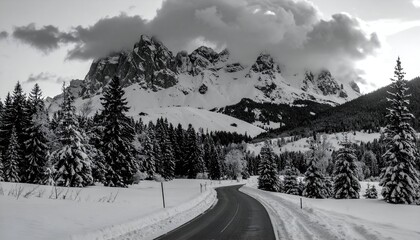 Winter Road to the Dolomites - A Black and White Landscape.
