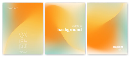 Abstract liquid background set. Gradient mesh. Effect bright color blend. Blurred fluid colorful mix. Modern design template for web covers, ad banners, posters, brochures, flyers. Vector image EPS