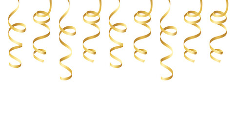 Fototapeta premium Golden Curly Streamers Hanging Down celebration confetti