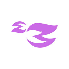 Obraz premium The image is a logo featuring a stylized, abstract design in a shade of purple. The design resembles a bird or a stylized wing, composed of curved, flowing shapes