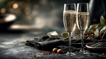 couple of champagne glasses with sparkles and bubbles
