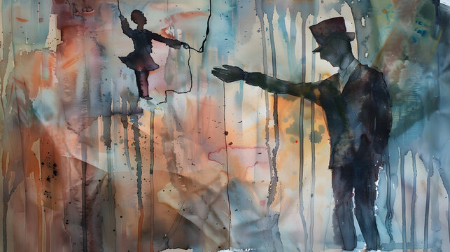 puppet coming to life watercolor painting