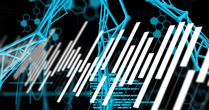 Displaying white vertical bars crossing virtual data foreground, with cyan helix nodes and waveform