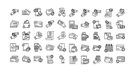 Payment icon set collection. Containing profit, marketing, secure, information, receive, saving, interest .Line vector icons collection