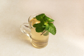 Peppermint tea with mint leaves in a cup on the table © Serhii