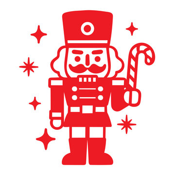 Classic Nutcracker Soldier Vector Outline Holding Candy Cane