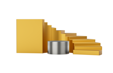 Golden staircase with silver accent, perfect for product shoots and displays. 3d Illustration