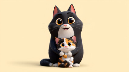 two friendly cats are hugging each other, Generative AI