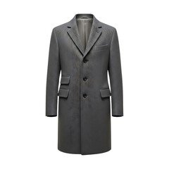 Elegant gray wool coat with textured pattern on transparent background