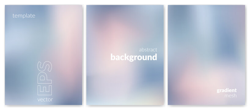 Abstract liquid background set. Gradient mesh. Effect blend bright color. Blurred fluid colorful mix. Modern design template for web cover, header, ad banner, poster, brochure, flyer. Vector image