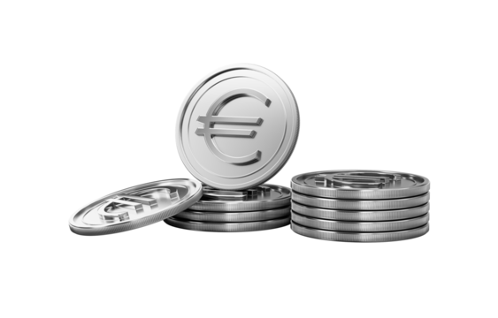 Shiny silver euro coins on black, representing finance, economy, and wealth. - Powered by Adobe