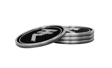 3D rendered silver Indian Rupee coins stacked. Finance, economy, wealth.