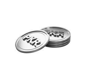 Silver Pakistani Rupee PKR coins stack, symbolizing finance and economy.