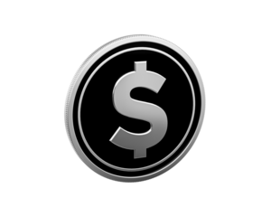 Shiny silver coin with dollar symbol on black background. Finance concept.