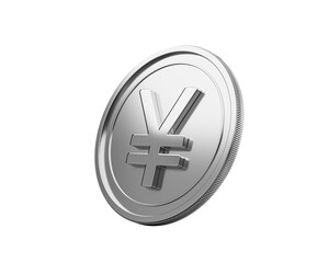 Shining silver Japanese Yen coin on a black background, financial concept.