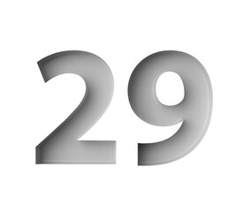 Sleek White Number 29 Twenty Nine With Subtle Shadow Embossed Into Grey Background 3D Illustration