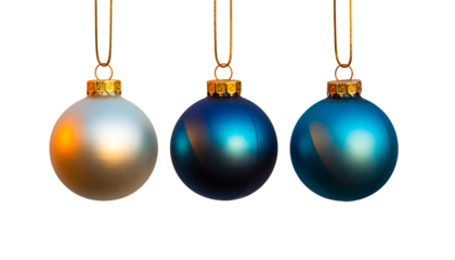 Three Blue and Silver Christmas Ornaments Hanging on Black bauble decoration