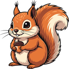 Cartoon, squirrel, illustration, holding, acorn, fluffy, tail, cute, animal, nature, forest, character, vector, content, whimsical, friendly, silhouette, orange, brown, artwork, educational, playful