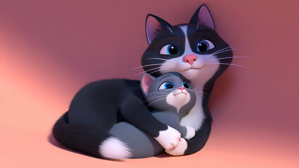 two friendly cats are hugging each other, Generative AI