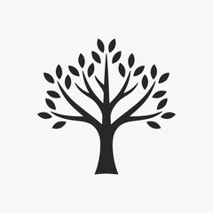 A Set of stylized tree silhouettes. each with a different shape and size.