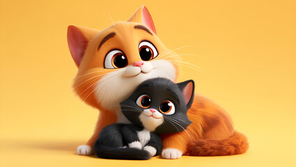 two friendly cats are hugging each other, Generative AI