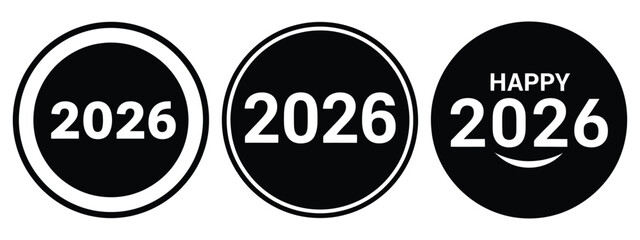 Fototapeta premium happy 2026 circle silhouette illustration, happy New Year 2026 vector icon set collection