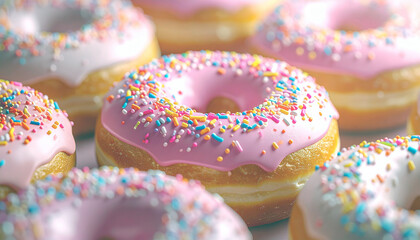 An array of delectable, vibrantly decorated doughnuts, showcasing a tempting treat
