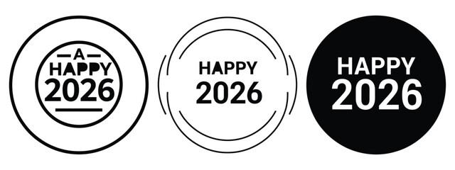 happy 2026 greeting silhouette illustration, happy New Year 2026 vector icon set collection