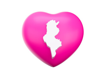 Pink Heart With Map Of Tunisia 3d Illustration
