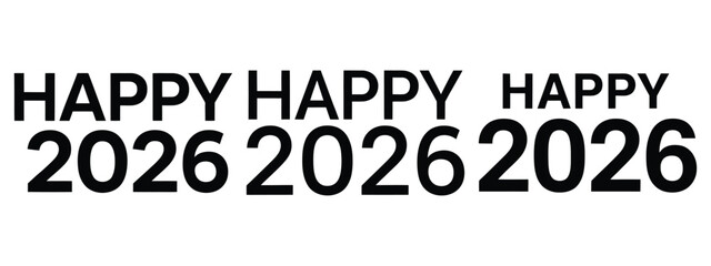 happy 2026 typography silhouette illustration, happy New Year 2026 vector icon set collection