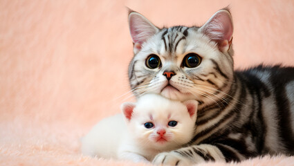 two friendly cats are hugging each other, Generative AI