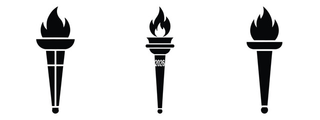 Fototapeta premium 2026 celebration torch silhouette illustration, happy New Year 2026 vector icon set collection
