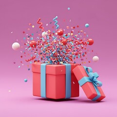 Vibrant Celebration with Gift Boxes Confetti and Spirals for Special Occasions and Festive Events with Bright Pink Background