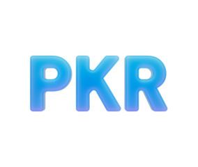 Glossy blue 3D render of the letters PKR, vibrant and modern typography. 3d illustration